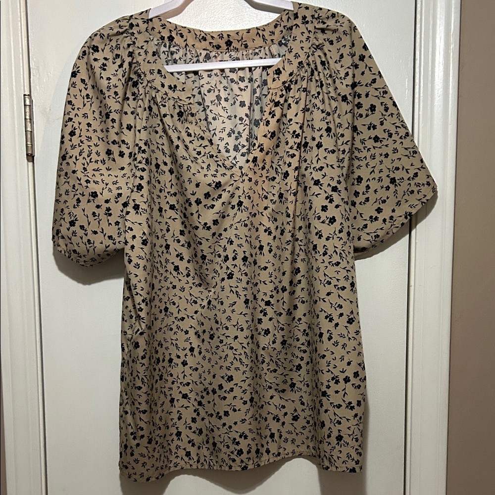 BOGO free -  Floral Print Tan and Black Women's Top